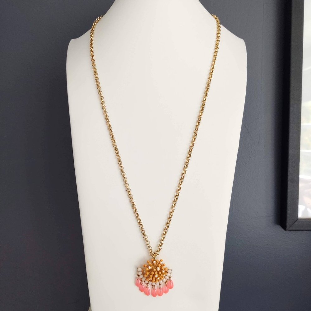 Orange, white, pink and crystal pendant necklace